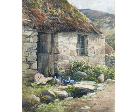 A. S. Boyd (British, 20th century): a study of ducks walking into a stone barn, signed, watercolour, 30 by 25cm, mounted, gla