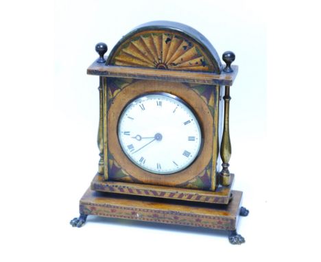 An Edwardian mantel clock, with painted fan decoration, 19 by 22cm high.Provenance: Privately owned, Clipsham House, Lincolns
