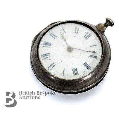 George III silver pair cased pocket watch by R.P Cramber London, London hallmark dated 1810. The pocket having a white enamel