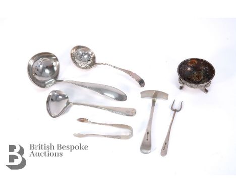 Collection of silver, including a ladle (marks rubbed), another small ladle Sheffield hallmark dated 1925, mm CB &amp; S, sil