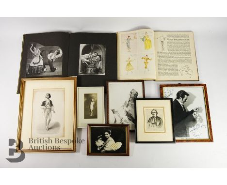 Miscellaneous photographs and prints of ballet dancers, a 19th century ballet lithograph Rigo Fréres, circa 1850, entitled 'P