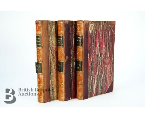 Half-leather three volume 1838 true first edition of Charles Dickens Oliver Twist, with the 'Fireside' plate in Vol.3 and the