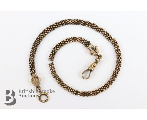 A 9ct rose gold and enamel antique fob chain (links damaged), measures approx. 30cms, approx. 16.8 gms. 