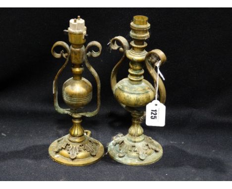 Two Brass Ships Counter Weight Lamp Holders