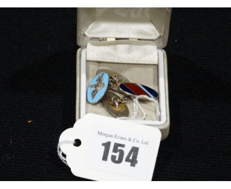 A Pair Of Enamel Finish White Metal Cufflinks With RAF Emblem                   