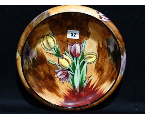A Circular H & K Tulip Time Pattern Pottery Fruit Bowl, 11" Across