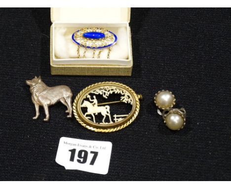 A Small Quantity Of Costume Jewellery To Include A Blue Enamel & Filigree Brooch