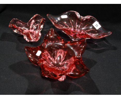 Three Ruby Tinted Cased Glass Bowls