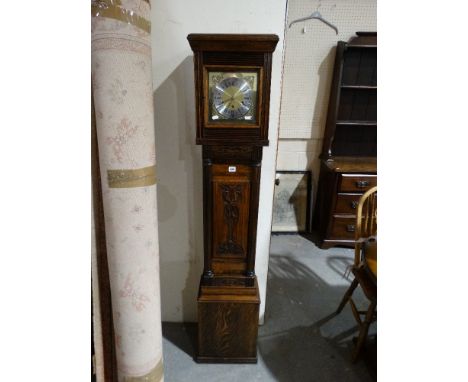 An Oak Encased Grandmother Clock, With Square Brass & Silvered Dial