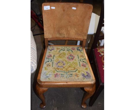 Walnut veneered side chair with tapestry seat