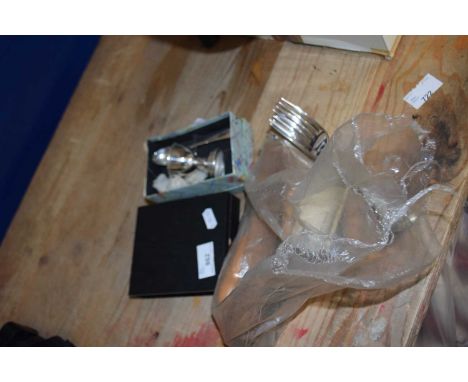 Mixed Lot: Silver plated egg cup and spoon plus modern corkscrew, assorted corks, tapestry tools etc