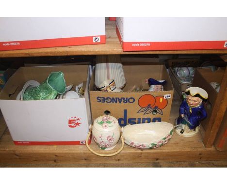 A shelf of assorted, Sylvac jug etc.