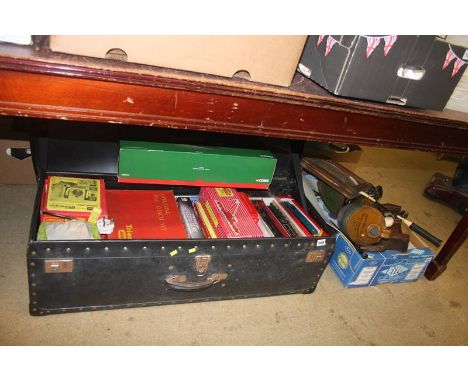 A case of model railway items, including Corgi, Tri-Ang etc.
