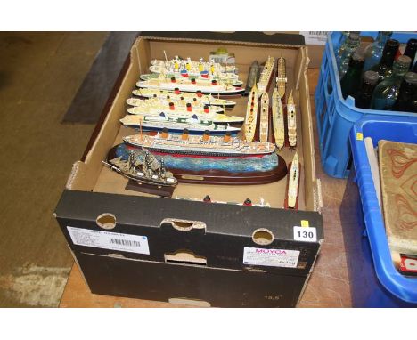 Two boxes of model ships and Corgi traction engine