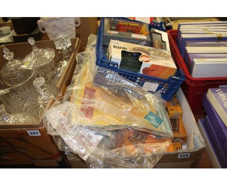 A box of French train set accessories, Corgi etc.