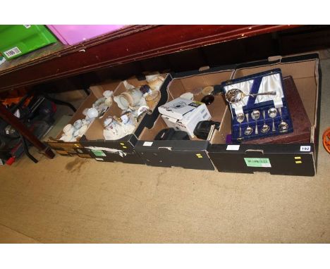 Four boxes of miscellaneous, including china, Nikon camera etc.