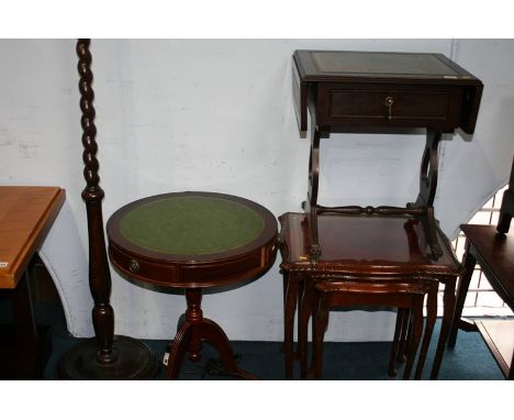 Barley twist standard lamp, nest of tables and two occasional tables