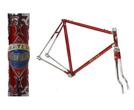 Bates of London steel racing cycle frame in metallic red with chrome ornate lugwork, chrome fork crown and ends and chrome re