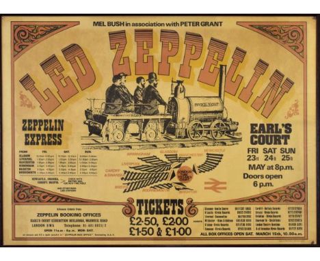 Led Zeppelin - Original UK advertising poster for the 1975 shows at Earl's Court, London, 63cm x 89.5cm, framed  Condition: B
