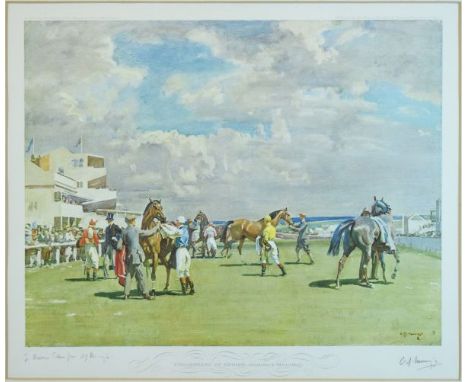 Sir Alfred James Munnings (1878-1959) - Signed lithograph - Unsaddling At Epsom, Summer Meeting, signed in pencil and inscrib