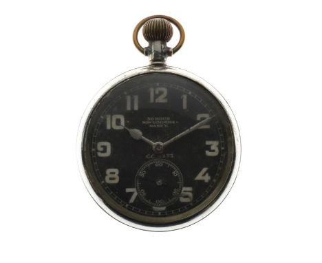 Anonymous - World War I Royal Flying Corps MKV cockpit watch, the black dial marked '30 HOUR NON-LUMINOUS MARK V C.C. 1233', 