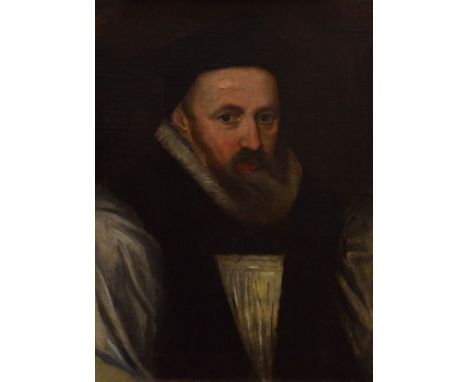 English School - Oil on canvas - Portrait of a 16th Century cleric, unsigned, 56.5cm x 42cm  Condition: Re-lined, although we