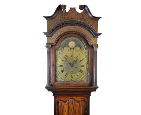 George III mahogany longcase clock by Philip Lloyd of Bristol, the hood with swan neck pediment, blind fret frieze below, arc