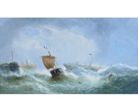 Attributed to William Calcott Knell (1830-1880) - Oil on panel - Seascape with French fishing vessel and shipwreck, signed, 2
