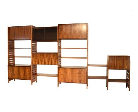Modern Design - Robert Heal for Staples - Ladderax modular shelving system in rosewood and teak comprising: four high ladder 