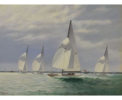 Robert Moore (20th Century) - Oil on board - Seascape with racing yachts, signed, 29.5cm x 40cm A.R. Condition: ** General co