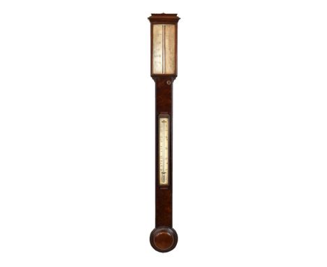 19th Century mahogany stick barometer by D. Bolongaro & Son of Manchester, having a silvered scale and ivory thermometer, 93.