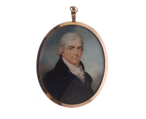 Philip Jean (1755-1802) - Oval miniature - Portrait of a gentleman, 8cm x 6.5cm, unsigned, gold coloured metal frame with wov