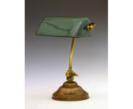 Vintage brass adjustable desk lamp having a green enamel shade, 36cm high  Condition: This lamp has no wiring and is therefor