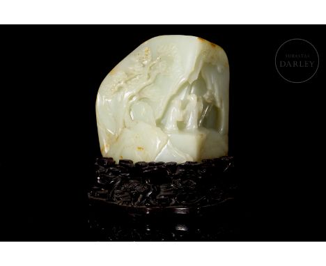 Weight: 1180 gCarved white jade, with beautiful reddish and golden flecks. Carved according to the natural morphology of the 