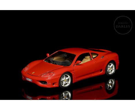 Ferrari 360 Modena red supercar, 1/18th scale. Manufactured by Burago. Metal and plastic. Without box. Made in Italy.Size: 25