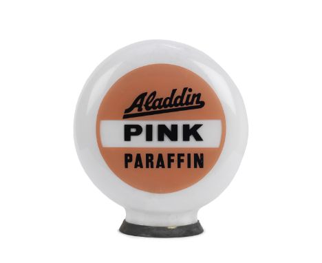 An 'Aladdin Pink Paraffin' glass petrol pump globe,by Hailware, pill-shaped lettered in black and pink, 40cm  high, with rubb