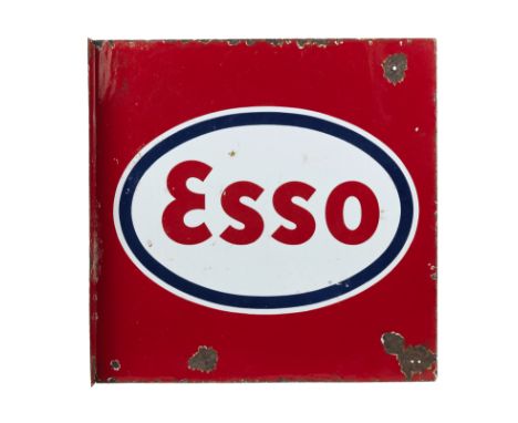 An Esso enamel sign,double-sided flange-mounted, 56 x 56cm, main panel drilled with some enamel loss and rusting. Lot to be s