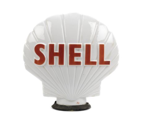 A 'Shell' glass petrol pump globe,by Webb's Crystal Glass Co Ltd, lettered in red, crack to base/neck, 45cm high. Lot to be s