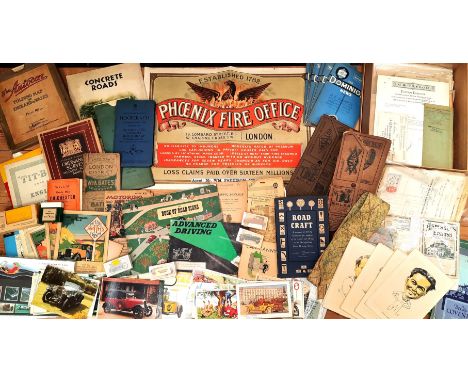 Assorted motoring ephemera,including a Phoenix Fire Office insurer's poster, 37 x 50cm, folded; assorted folding road maps in