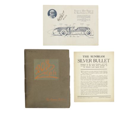 World Land Speed Record publications and ephemera,comprising a dinner menu signed by H O D Segrave, dated 28:2:27,for the 'Su