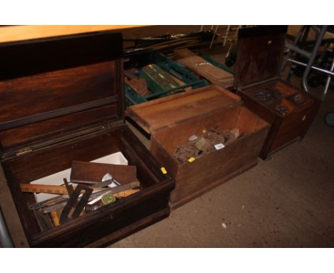 Three wooden tool boxes of various tools etc