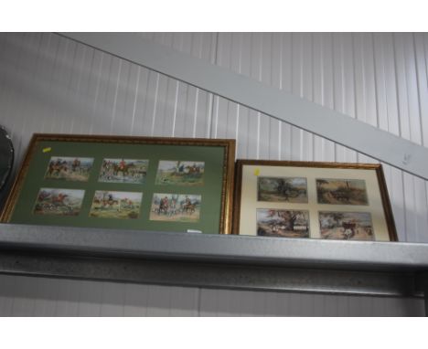 Two gilt framed prints; one depicting a hunting scene