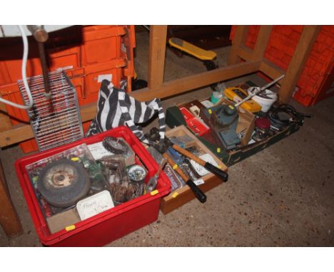 Three boxes of various screws; fittings; drill bits; various tools etc
