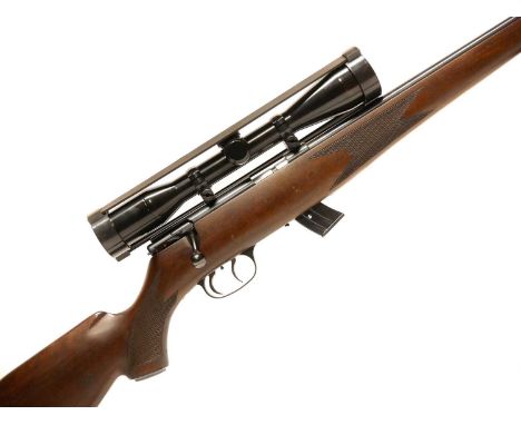 Krico .22lr bolt action stuzen rifle, serial number 370622, 19inch barrel screw cut for a moderator, German proof marks, doub
