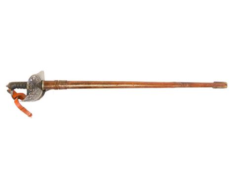 British 1897 pattern infantry officers sword and scabbard by Henry Wilkinson, the blade etched GRV monogram and owners monogr