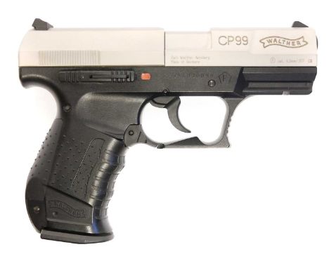 Walther Umarex CP99 CO2 .177 air pistol, serial number J54936099, with case, instructions, two circular magazines and spare g