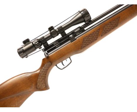 Gamo Coyote .22 PCP air rifle, serial number CY220842-14, 18inch barrel fitted with moderator, three magazines, chequered woo