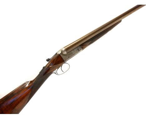 Mortimer and Sons 12 bore side by side shotgun, serial number 7372, 30inch browned Damascus barrels with doll head extension,