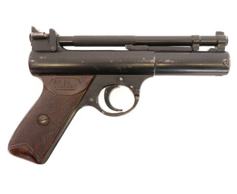 Webley Senior .22 air pistol, cylinder number 889, together with an original spring, and damage grip. No licence required to 