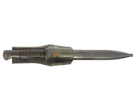 German Mauser K98 S.84/98 WWII bayonet, scabbard and frog, the ricasso serial numbered 8044, stamped 43. A.S.W for E&F Horste
